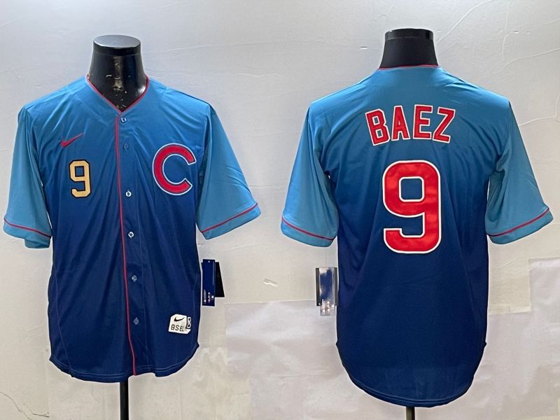 Men Chicago Cubs 9 Baez Blue Fashion Game 2025 Nike MLB Jersey style 2